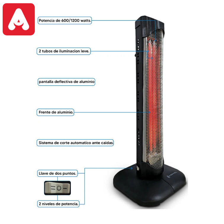 ESTUFA A CUARZO CRIVEL E4 1200W. VERTICAL