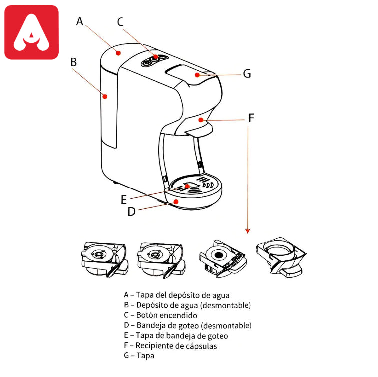 CAFETERA ELECTRICA KANJI KJH-CM1500MC01 MULTICAPS. ROJA - 4604483