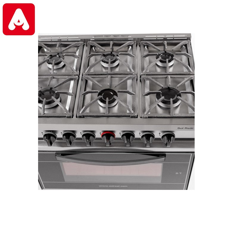 COCINA INDUSTRIAL SOL REAL 517 GNVVP VIDRIO NEGRO H/VIS.C/ PAR. 6 HORN.ACERO R/FUNDIC.