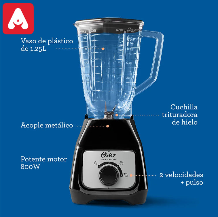LICUADORA OSTER BLSTKAPBRD NEGRA 1.25LTS.12 VEL. 550W. V/PLASTICO - 4605622