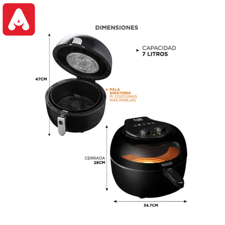 FREIDORA DE AIRE GADNIC FREI0002 NEGRA 7.0LTS. CUK - 4607469