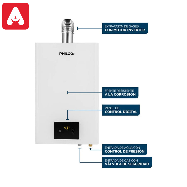 CALEFON PHILCO PHCA14B 14LTS GAS NATURAL INVERTER PILOTLESS TF BLANCO - 4609138
