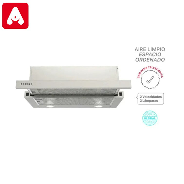 CAMPANA RANSER VORTICE HO-5000 INOX 60CM 130W 2VEL.