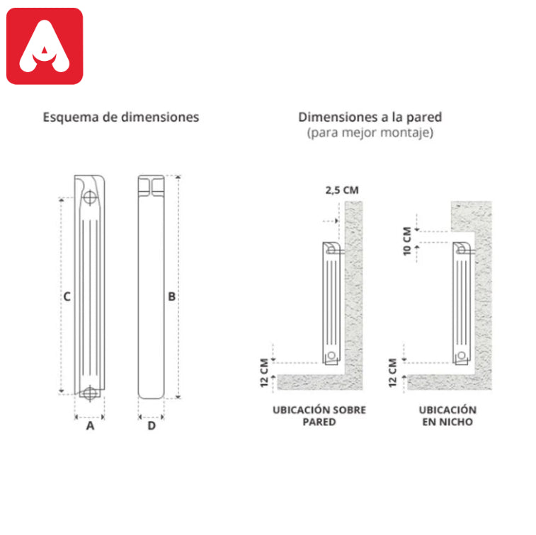 RADIADOR PEISA T X 03 ELEMENTOS 500MM ALUMINIO